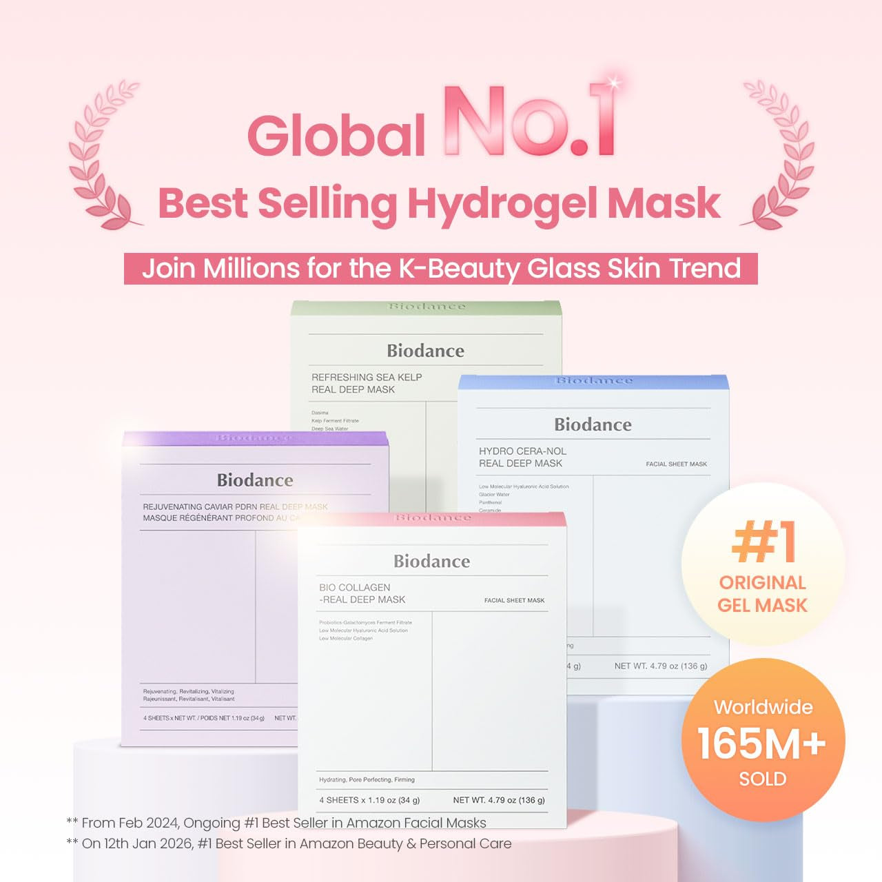 Bio-Collagen Deep Hydrating Hydrogel Face Mask - Pore Minimizing and Plumping Treatment, Travel Essential for Women, Korean Skincare | 1.19 oz (34g) x 4 Packs