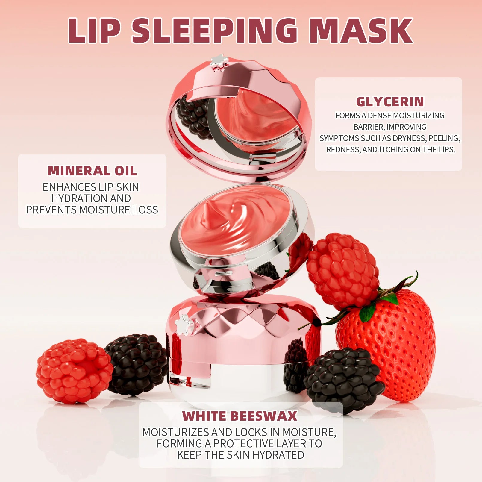 Lip Sleep Mask Moisturizing Nourish Repair Hydrated Fade Lip เส้น Anti-Cracking Day และ Night Maintenance Lip Balm Care