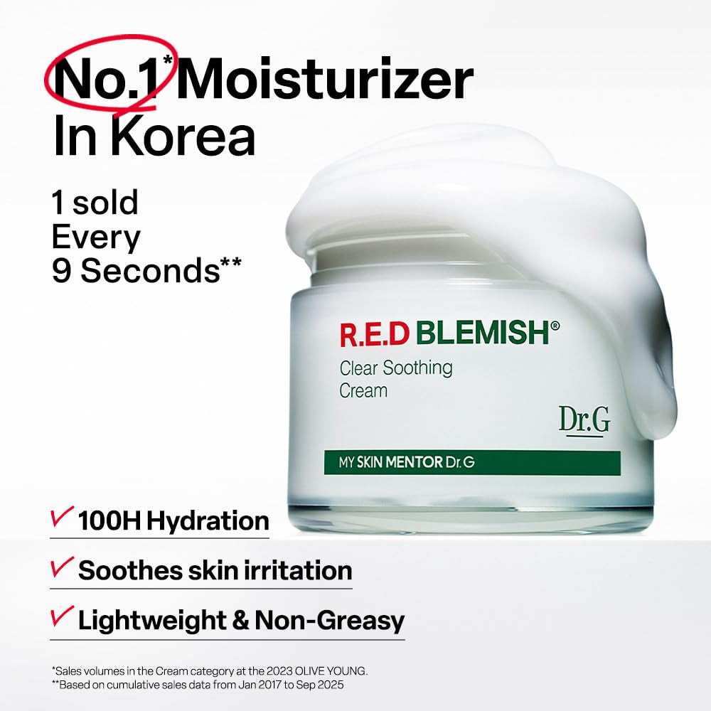Dr. G R.E.D. Blemish Clear Soothing Cream – Calming Centella Moisturizer for Redness & Irritation (2.36 fl oz)
