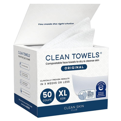 Clean Towels XL®, 100% USDA Biobased Face Towel, Disposable Face Towelette, Eczema Association Accepted, Makeup Remover Dry Wipes, Ultra Soft, 1 Pack, 50 Ct