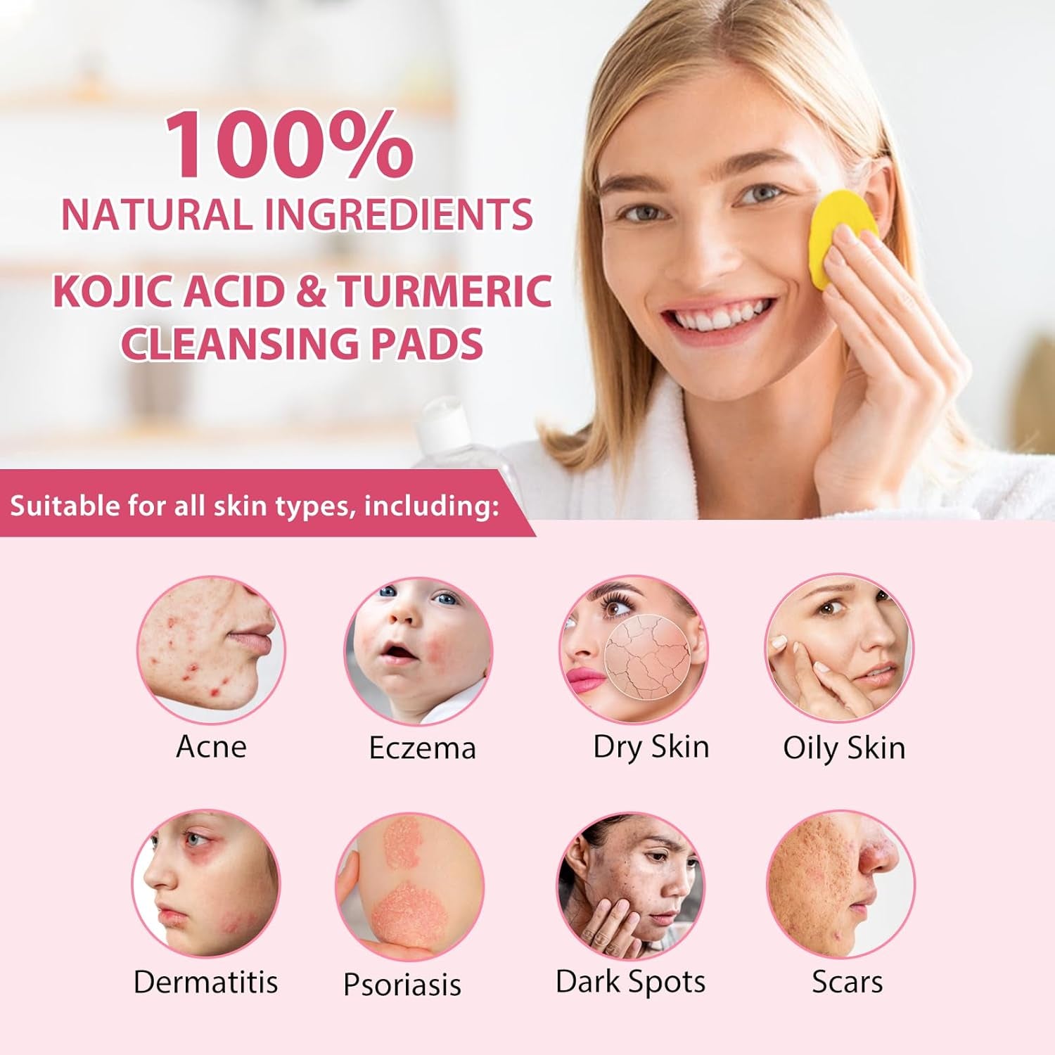 Turmeric Cleansing Pads,Kojic Acid Pads the Body'S Skin, Helps Balance Skin Oil and Water 40 PCS