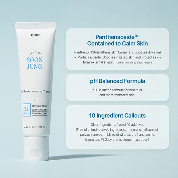 ETUDE SoonJung 2x Intensive Cream – Barrier Repair Moisturizer for Sensitive Skin (2.02 fl oz)
