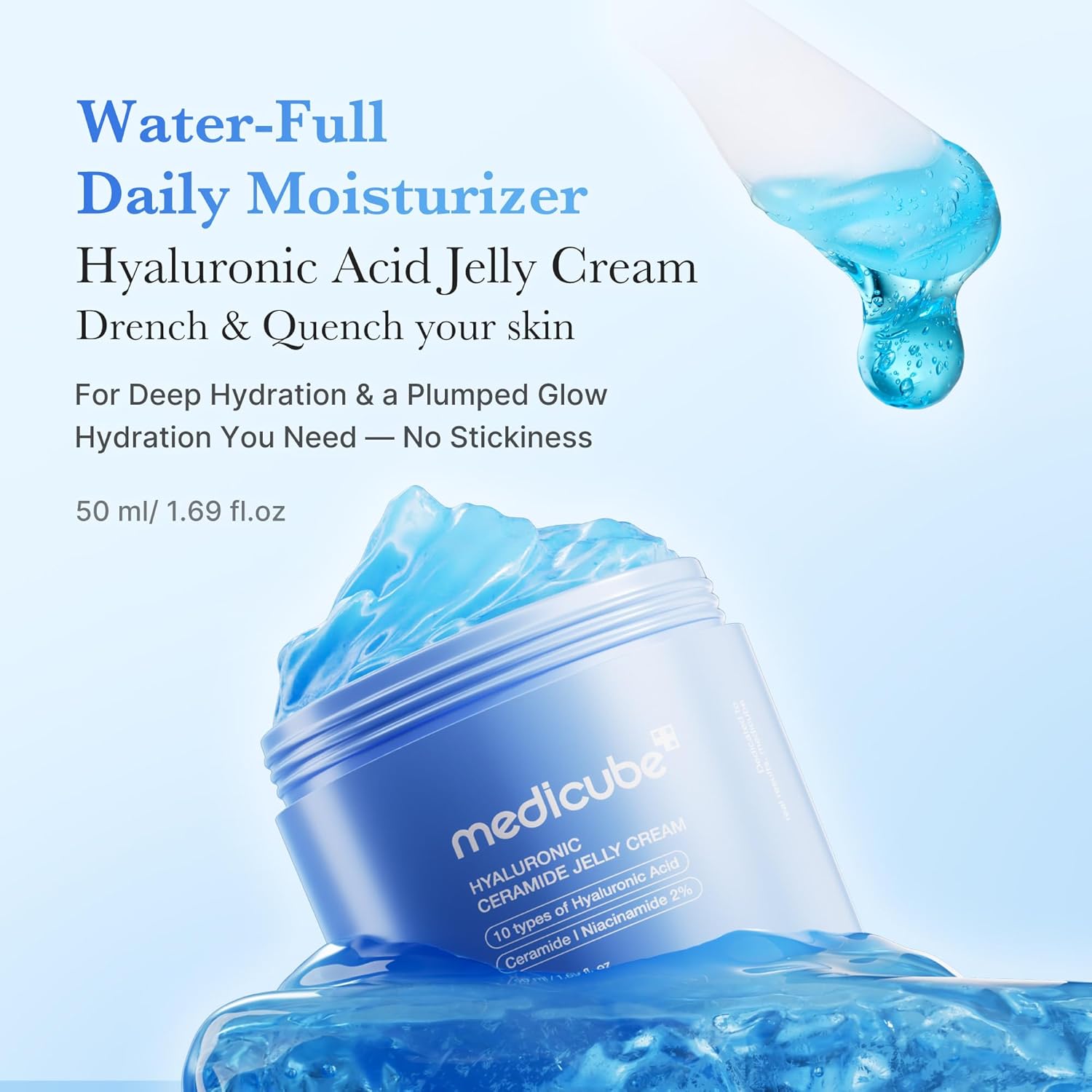 Medicube Jelly Cream – Hyaluronic Acid Hydrating Moisturizer with Ceramides & Peptides (1.69 fl oz)