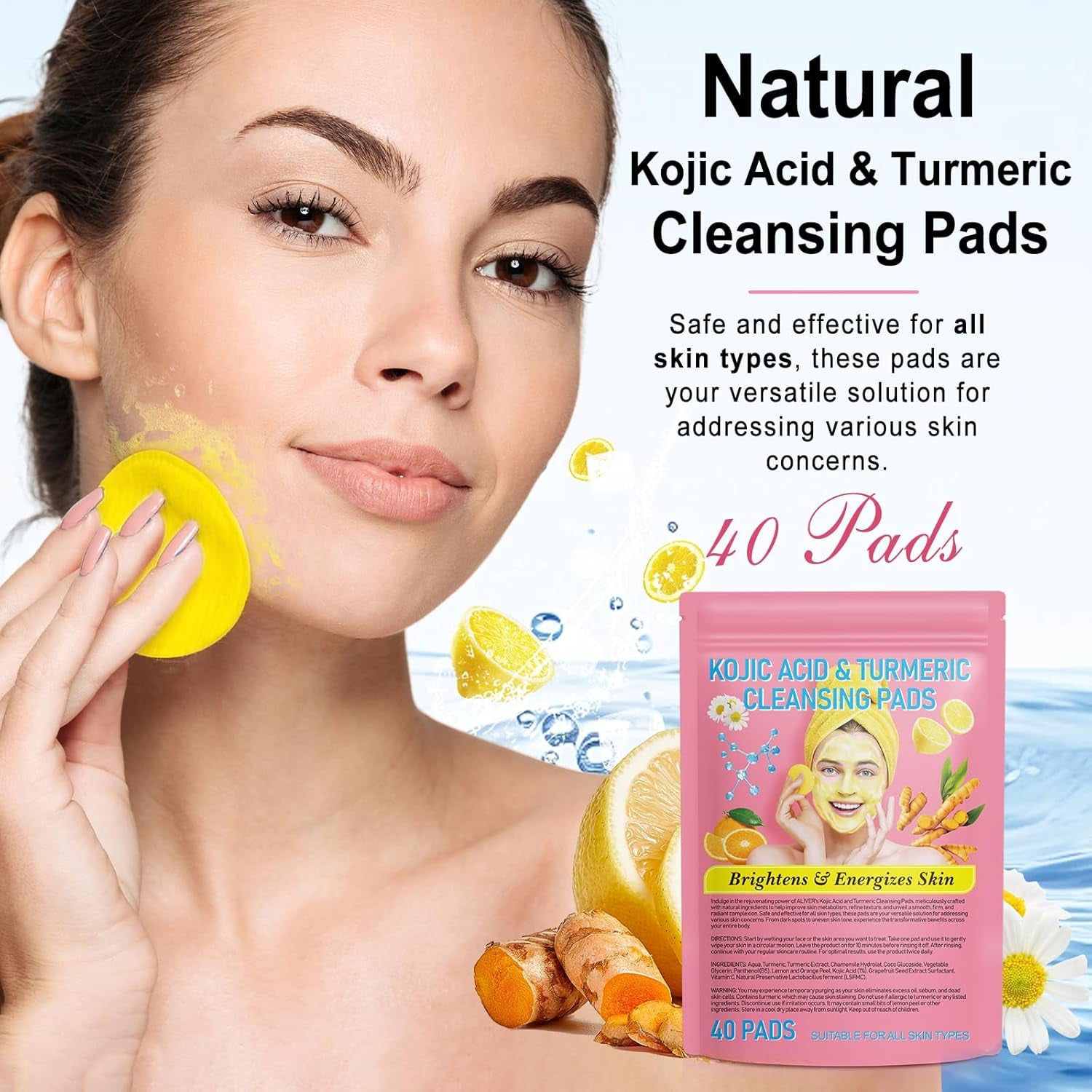 Turmeric Cleansing Pads,Kojic Acid Pads the Body'S Skin, Helps Balance Skin Oil and Water 40 PCS