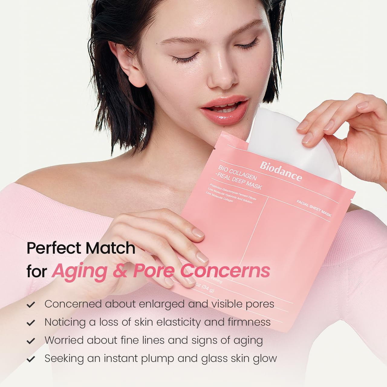 Bio-Collagen Deep Hydrating Hydrogel Face Mask - Pore Minimizing and Plumping Treatment, Travel Essential for Women, Korean Skincare | 1.19 oz (34g) x 4 Packs