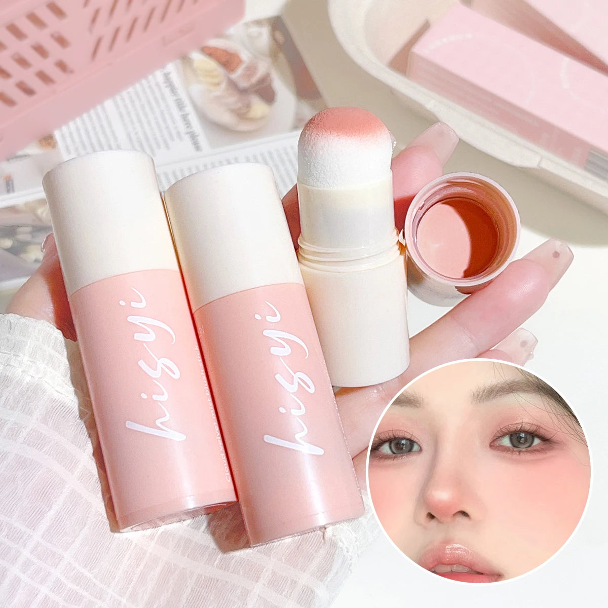 Yunrou Soft Fog Blush Stick - Energetic and Bouncy, Korean Style, Brightening, Dual-Use for Lips and Cheeks