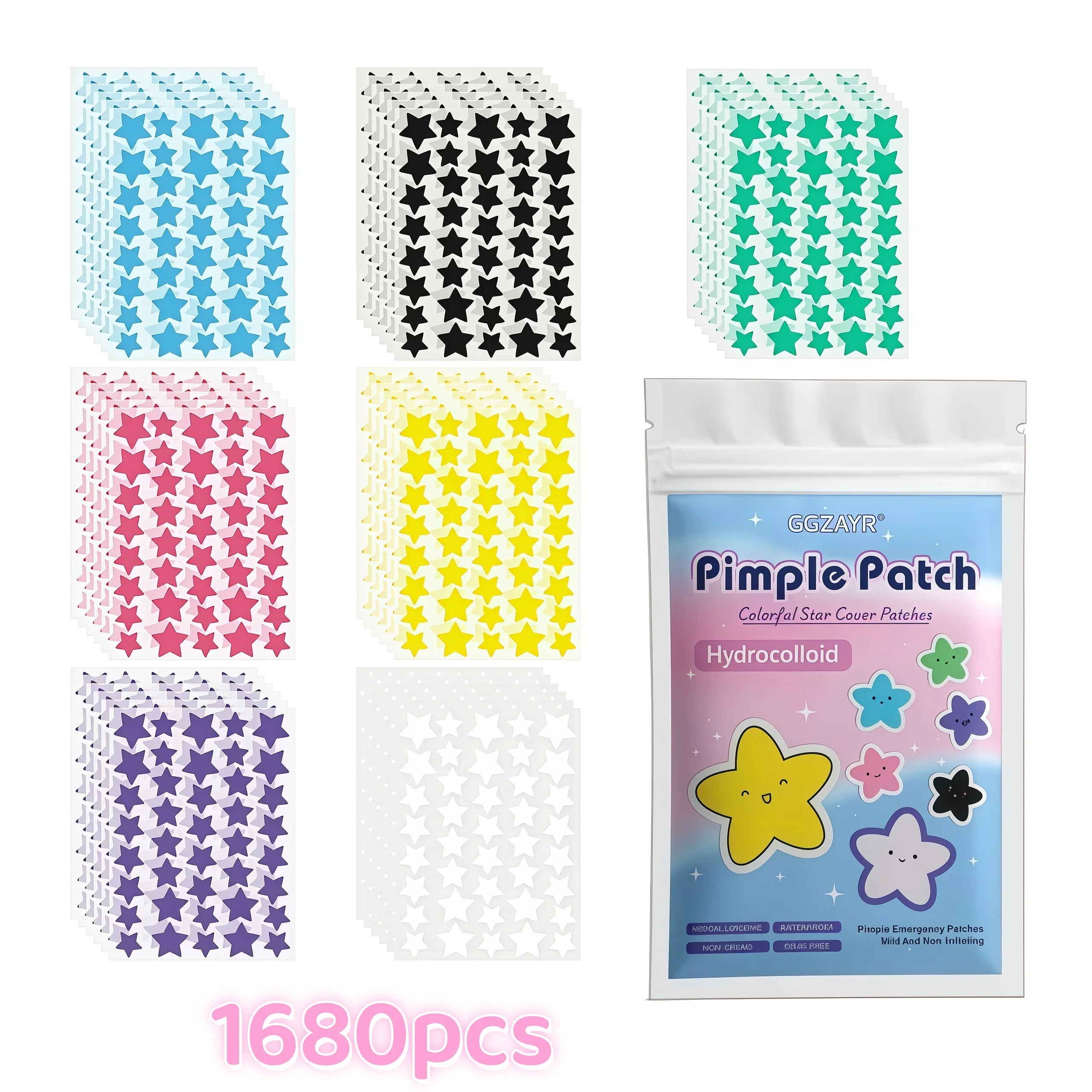 Vibrant Seven-Color Star Pimple Patches – 280/1120/1680 Pcs of Invisible Hydrocolloid Dots for Fun & Gentle Skincare