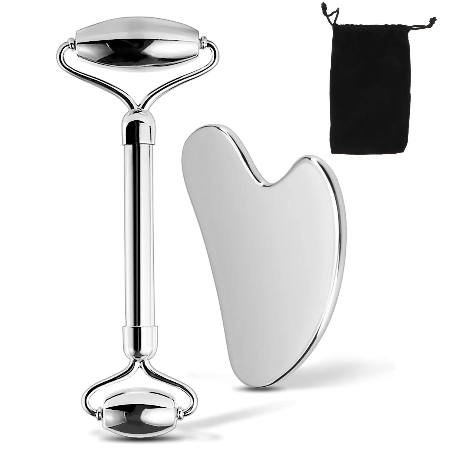 Premium 304 Stainless Steel Facial Roller & Gua Sha Set for Lymphatic Drainage and Facial Tension Relief - Durable Skin Treatment Tools