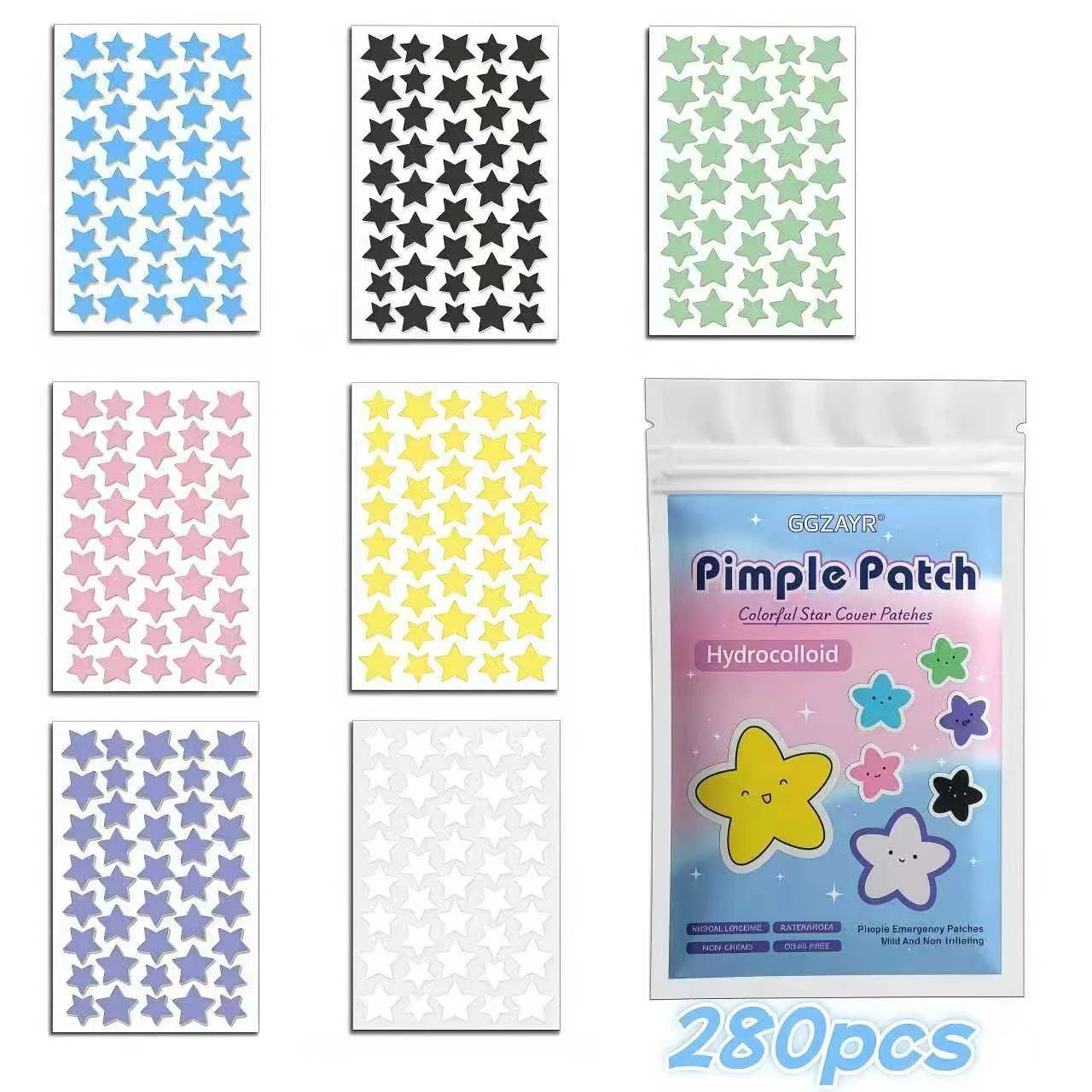 Vibrant Seven-Color Star Pimple Patches – 280/1120/1680 Pcs of Invisible Hydrocolloid Dots for Fun & Gentle Skincare