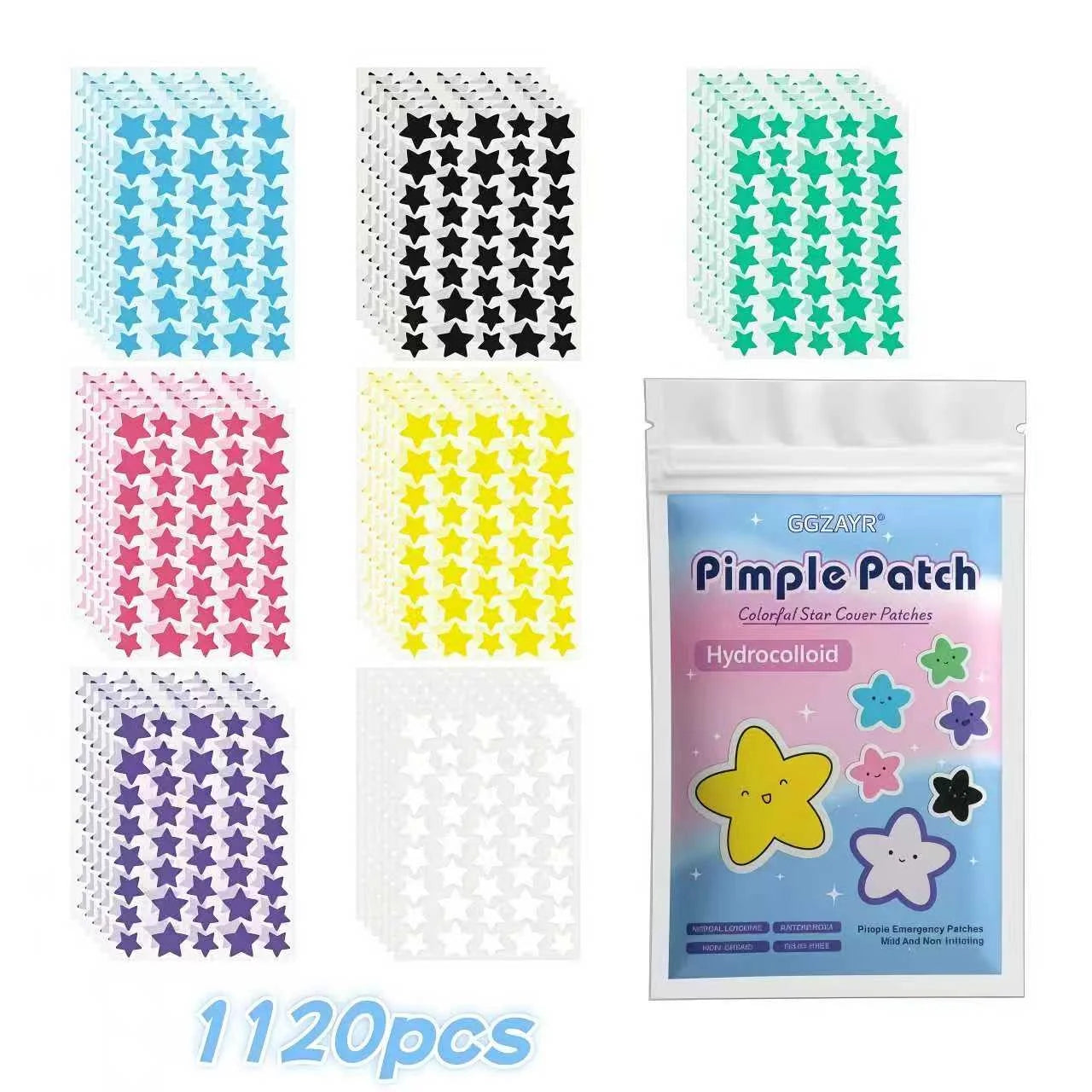 Vibrant Seven-Color Star Pimple Patches – 280/1120/1680 Pcs of Invisible Hydrocolloid Dots for Fun & Gentle Skincare