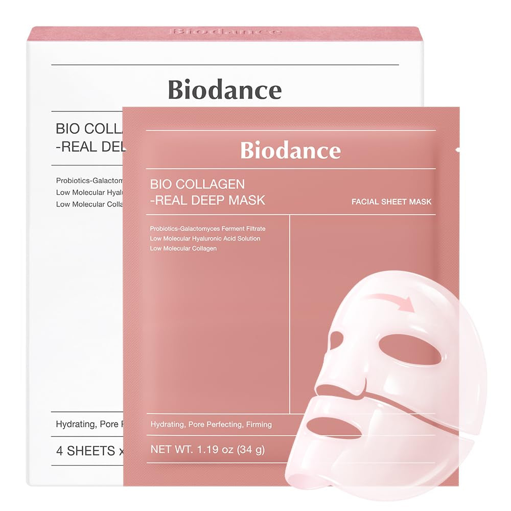 Bio-Collagen Deep Hydrating Hydrogel Face Mask - Pore Minimizing and Plumping Treatment, Travel Essential for Women, Korean Skincare | 1.19 oz (34g) x 4 Packs