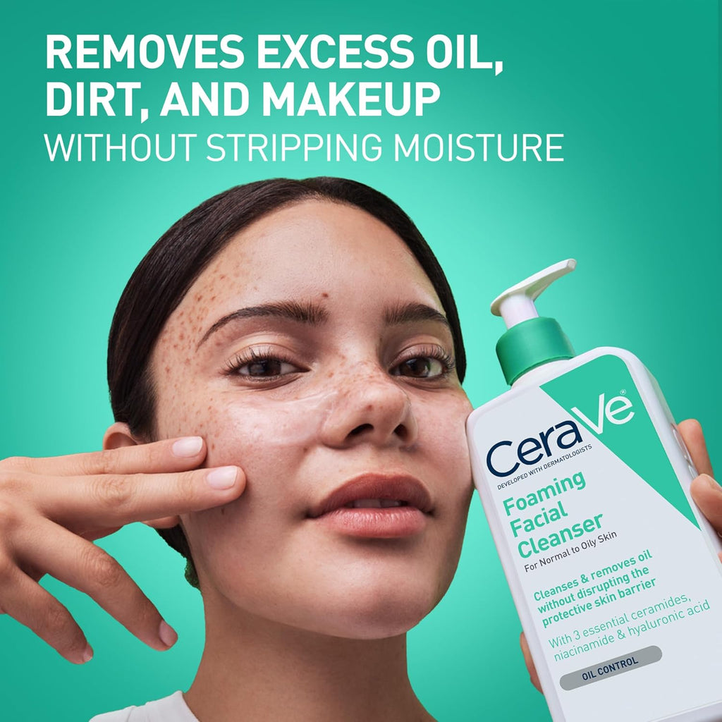 Foaming Facial Cleanser, Daily Face Wash for Oily Skin, Hyaluronic Acid + Ceramides + Niacinamide, Fragrance Free & Paraben Free, Non-Drying Oil Control Face Wash, 19 Fluid Ounce